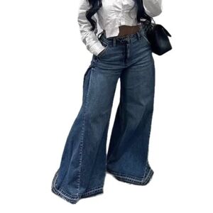 High-Waist Wide Leg Women’s Jeans - Dark Blue